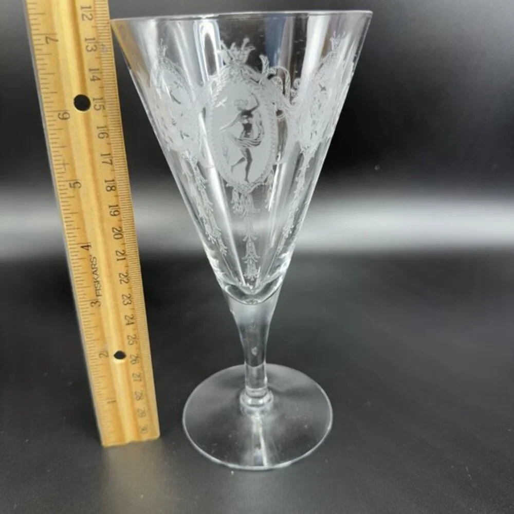 Tiffin Franciscan Classic Shawl Dancer Cameo Etched Nude Dancer Cups Set 2 Clear